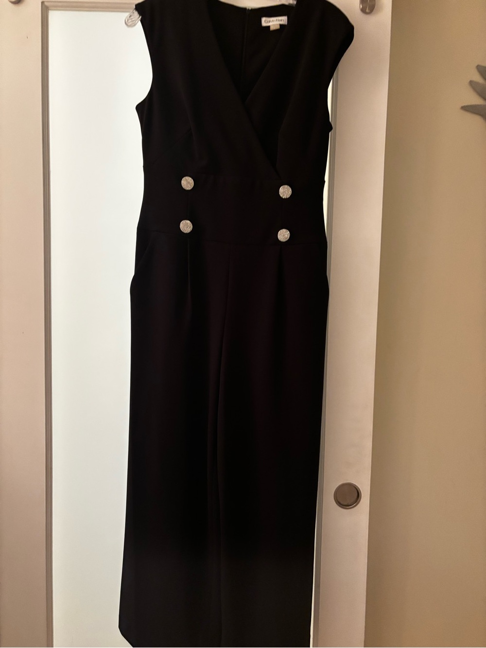 Calvin Klein Black Sleeveless Jumpsuit with Silver Buttons
